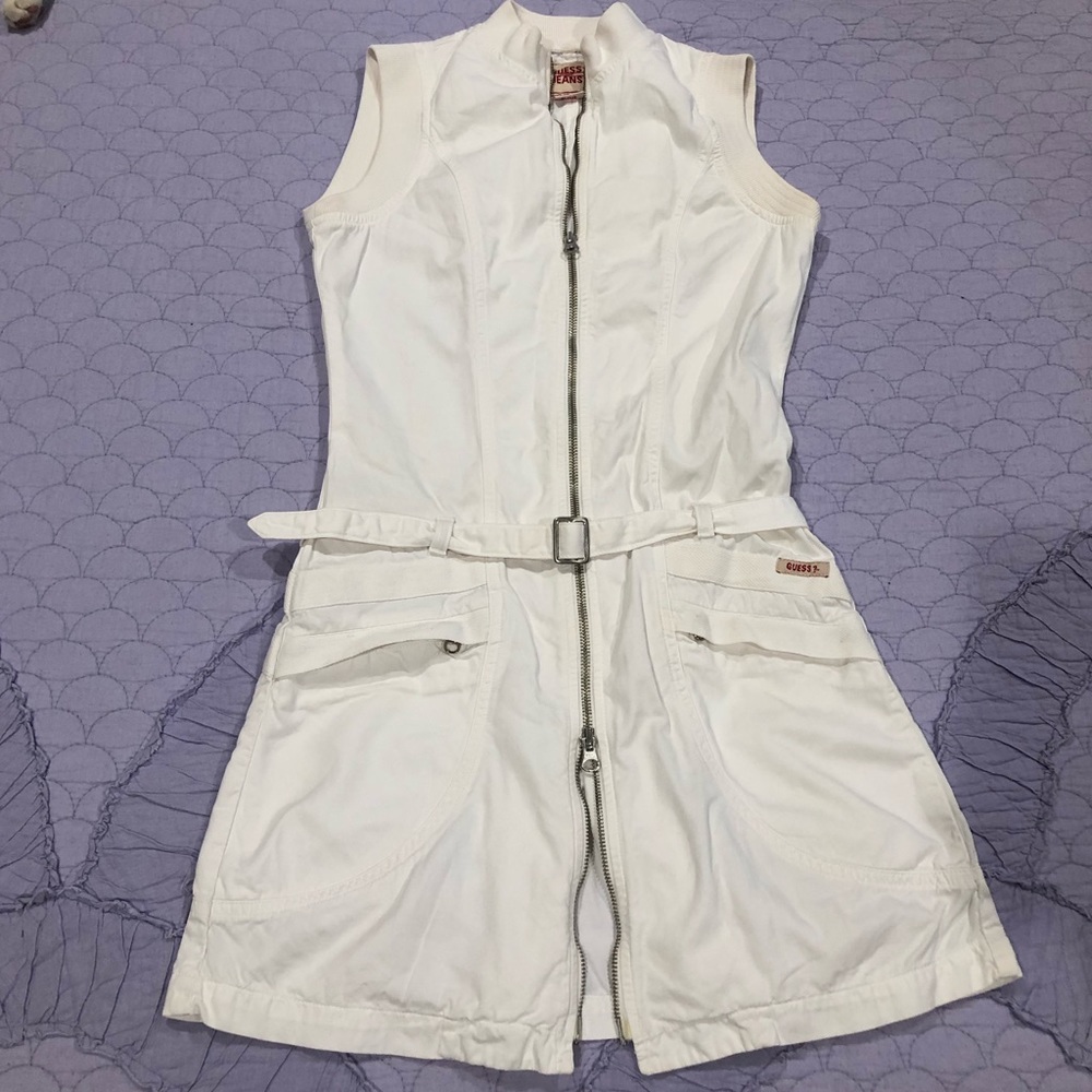 ❤️ GUESS ❤️ VINTAGE WHITE COTTON ZIP UP DRESS